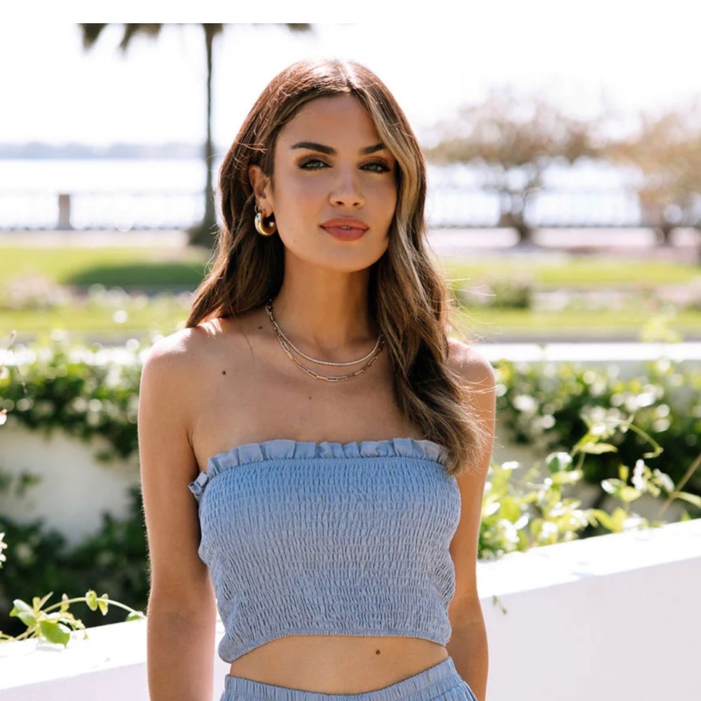 ALEAH SMOCKED CROP TOP - DUSTY BLUE